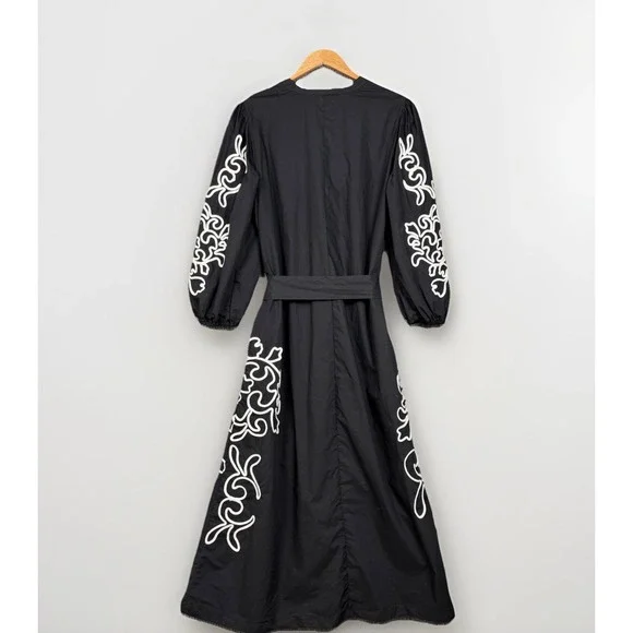 Chicos Maxi Dress Womens 2/12 Popover With Embroidery Pima Cotton Coastal Preppy - Picture 3 of 16